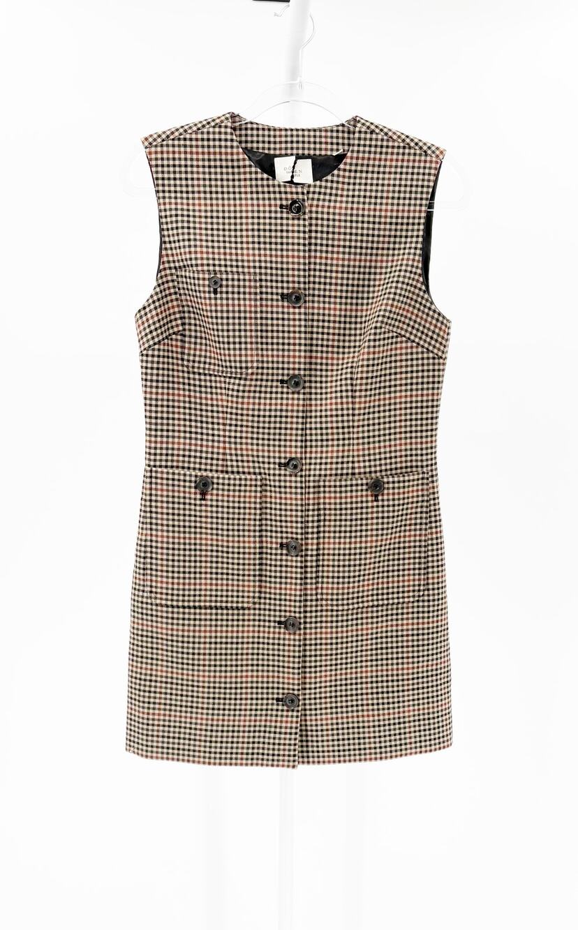 Doen Sample Houndstooth Check Button Front Sleeveless Shift Mini Dress Small